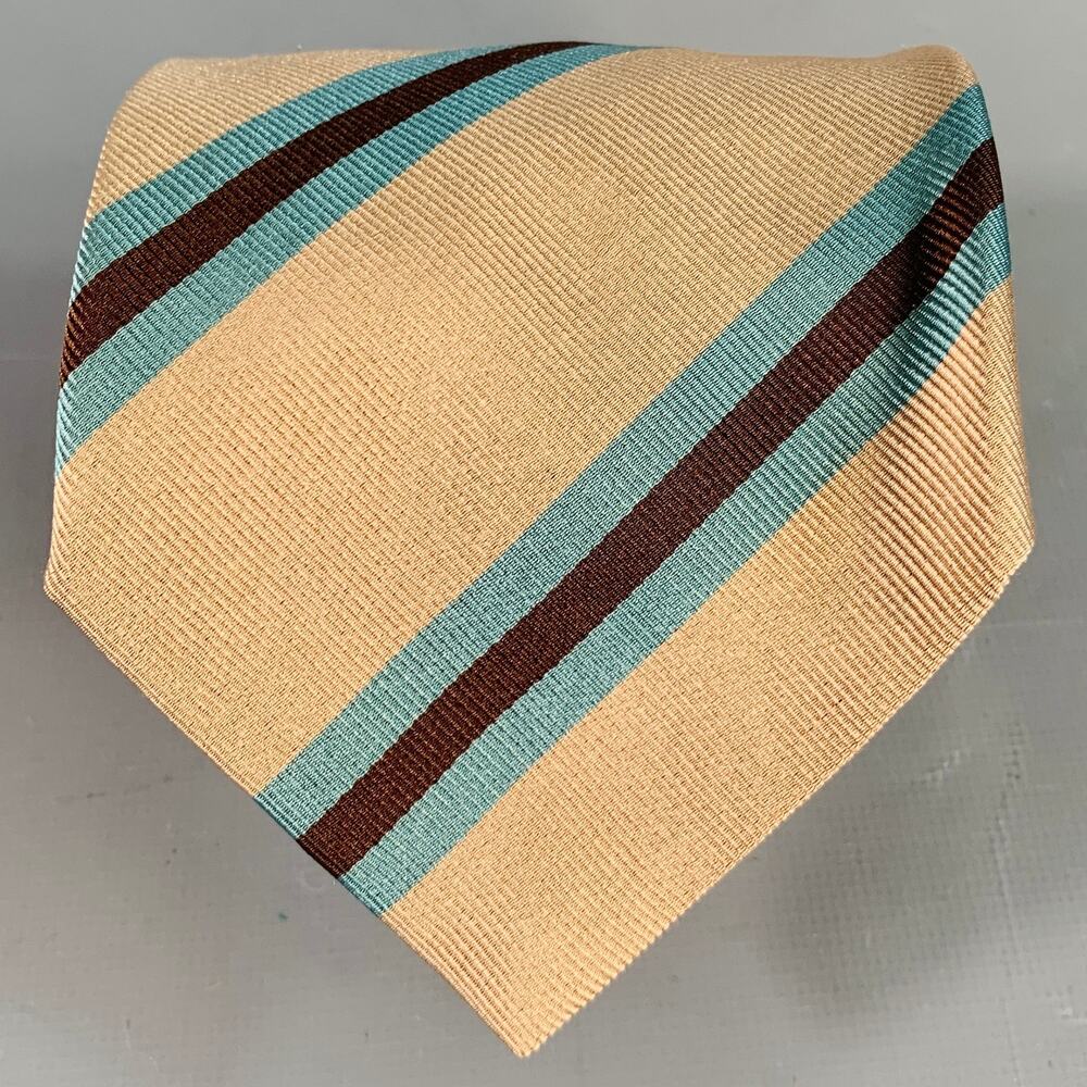 WILKES BASHFORD Tan Brown Blue Diagonal Stripe Silk Twill Tie